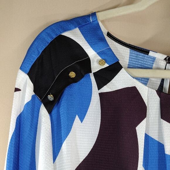 Liz Claiborne Plus Size Blue Black Geometric Pattern Cuffed Sleeves Formal Shirt - Picture 4 of 12